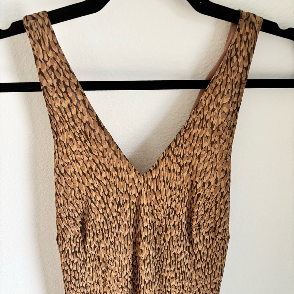 100% Silk Ann Taylor Brown Cheetah Patterned Dress size 14 with Crisscross back - Picture 7 of 13